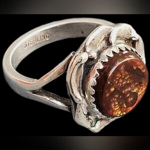 RARE Vintage Native American Sterling Silver Fire Agate Ring